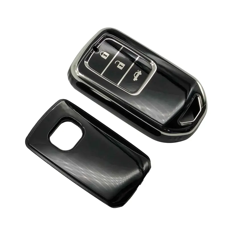 Honda Civic Tpu Protection Key Cover Black With Chrome 3 Buttons 2016 - 2021 2