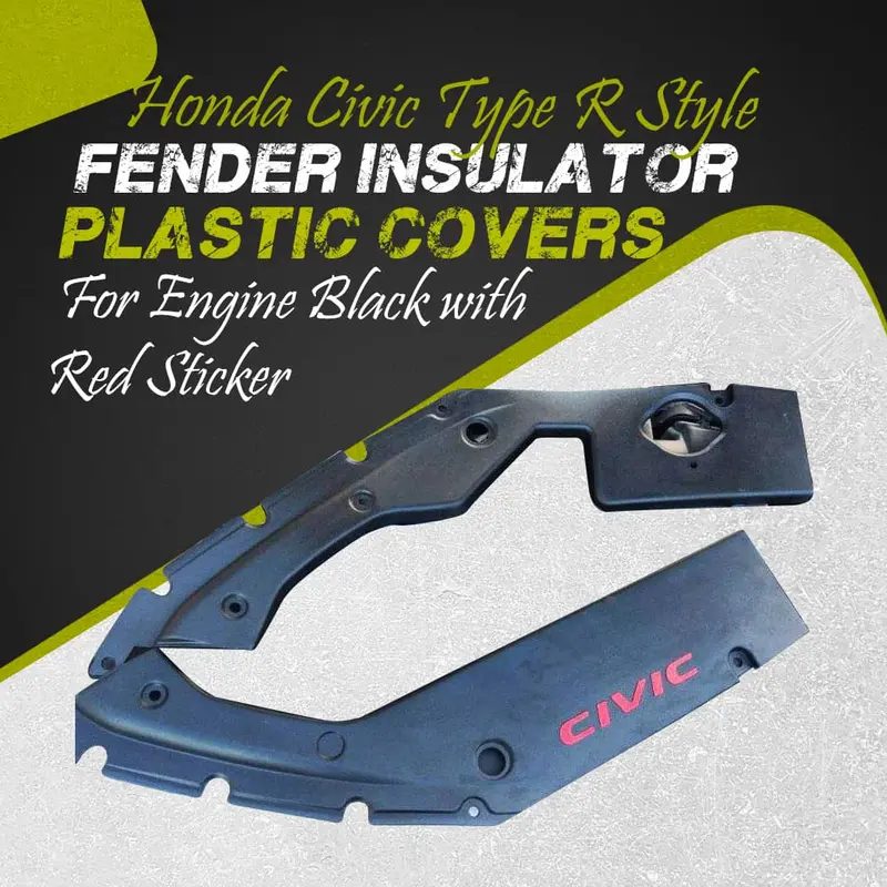 Honda Civic Type R Style Fender Insulator Plastic Covers For Engine 2016 - 2021 - Black With Red Sticker 1