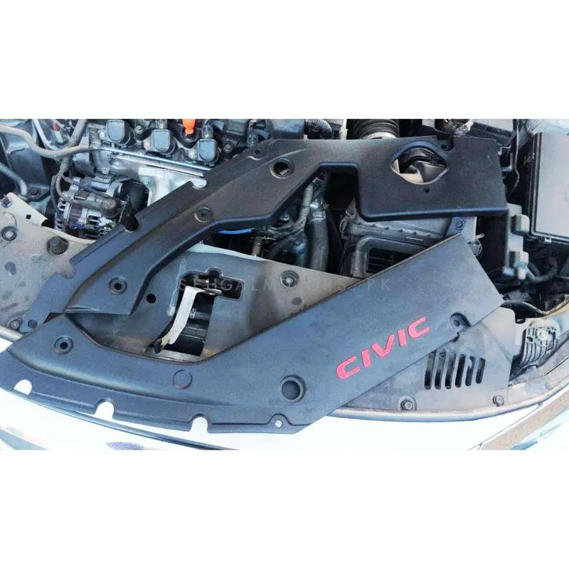 Honda Civic Type R Style Fender Insulator Plastic Covers For Engine 2016 - 2021 - Black With Red Sticker 2