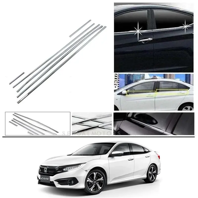 Honda Civic Window Chrome Weather Strips 6 Pcs 2016 - 2021 1