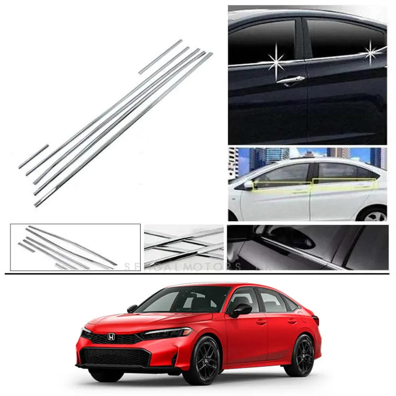 Honda Civic Window Chrome Weather Strips 6 Pcs 2022 - 2025 1