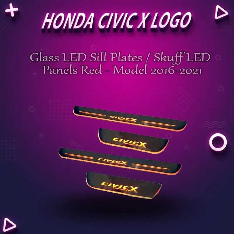 Honda Civic X Glass Led Sill Plates / Skuff Led Panels Red - Model 2016-2021 1