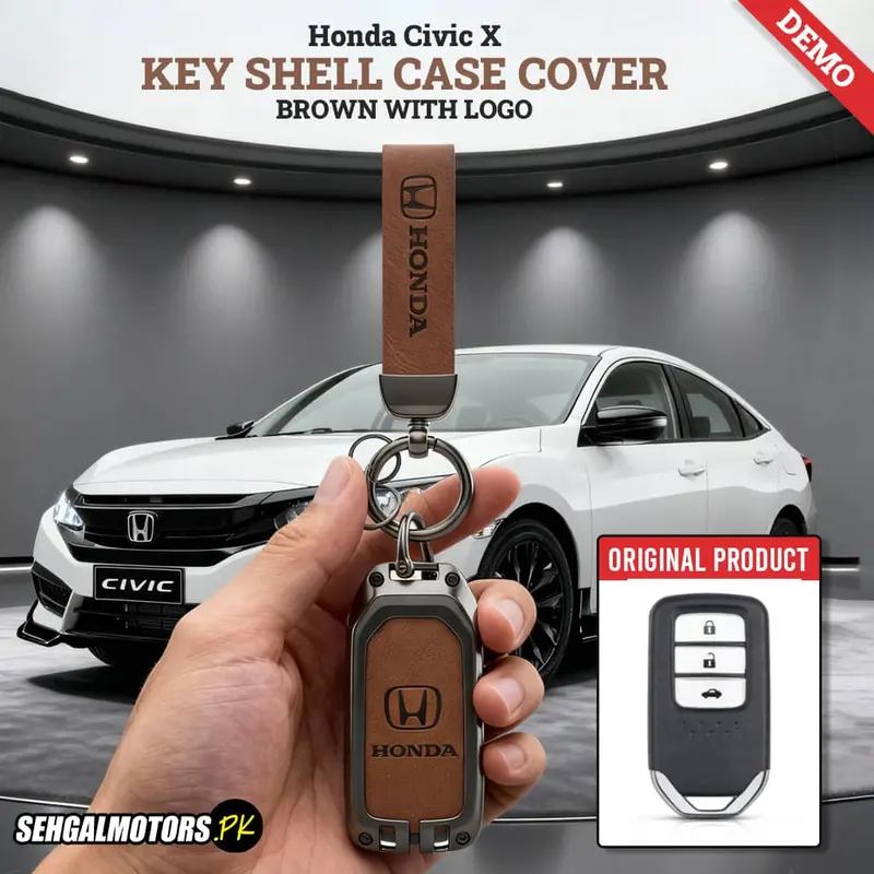 Honda Civic X Key Shell Case Cover Brown With Logo - Key Chain - Replacement Casing 1