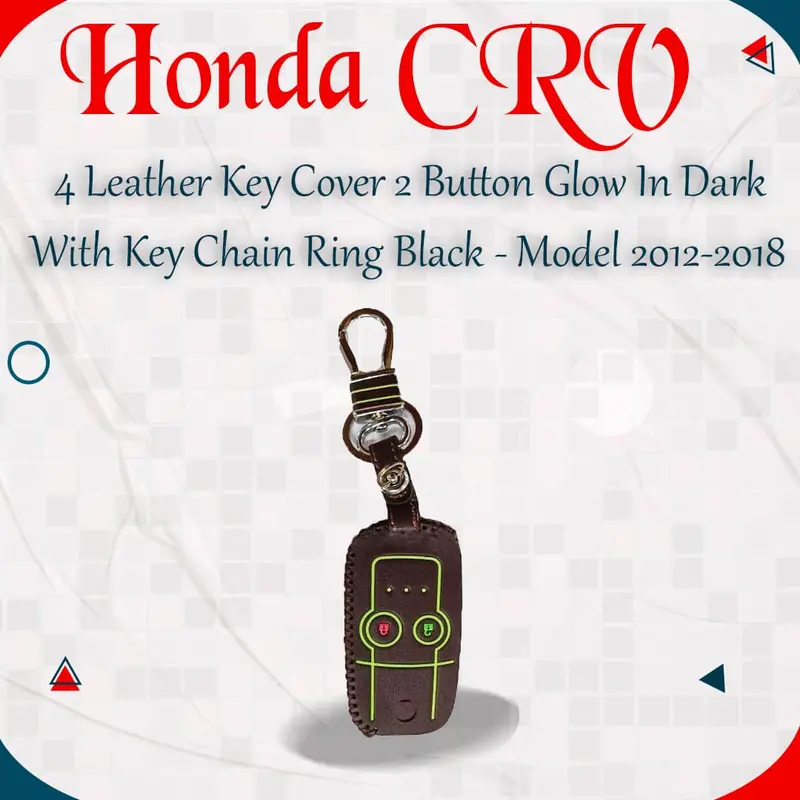 Honda Crv 4 Leather Key Cover 2 Button Glow In Dark 2012 - 2018 - With Key Chain Ring Black 1