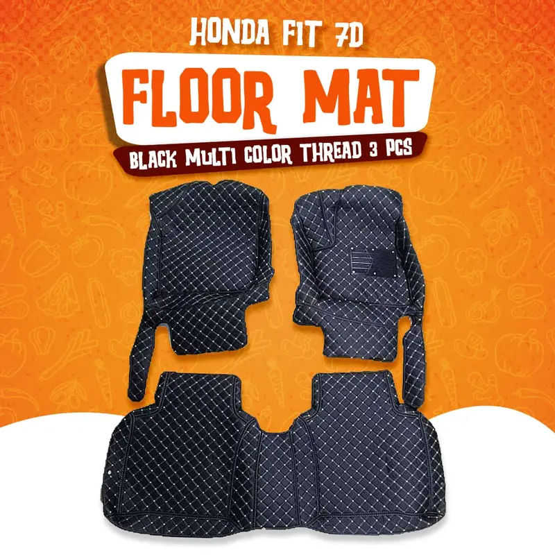 Honda Fit 7D Floor Mats - Black -  3 Pcs Set - Model 2013-2018 1