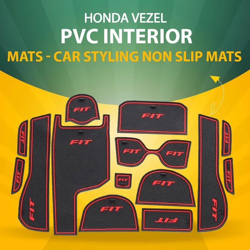 Honda Fit Pvc Interior Mats Red -2013-2019 2013 - 2019 - Car Styling Non Slip Mats | Car Door  Mat Interior Gate Slot Mat 1