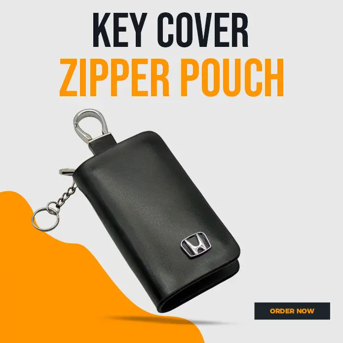 Honda Glossy Leather Key Cover Pouch Black With Keychain Ring 1