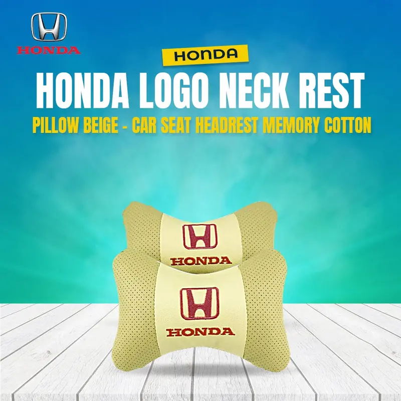 Honda Logo Car Neck Rest Headrest Pillow Cushion Beige Colour - 2 Pcs 1
