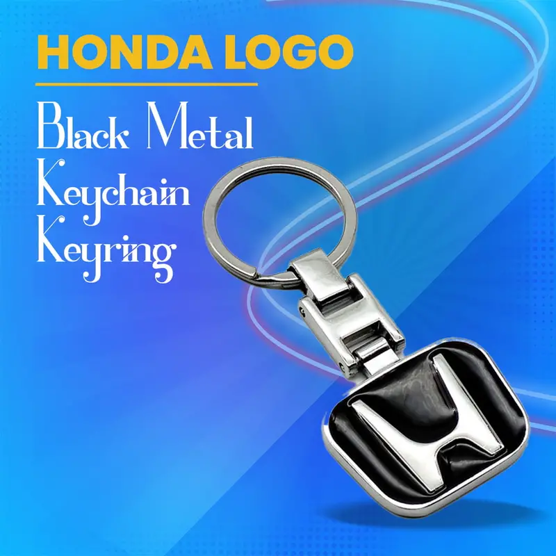 Honda Logo Metal Keychain – Black With Chrome Keyring 1