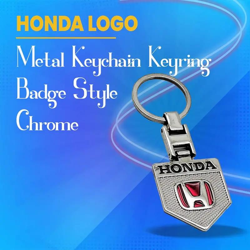 Honda Logo Metal Keychain Keyring - Badge Style Silver Red With Chrome 1