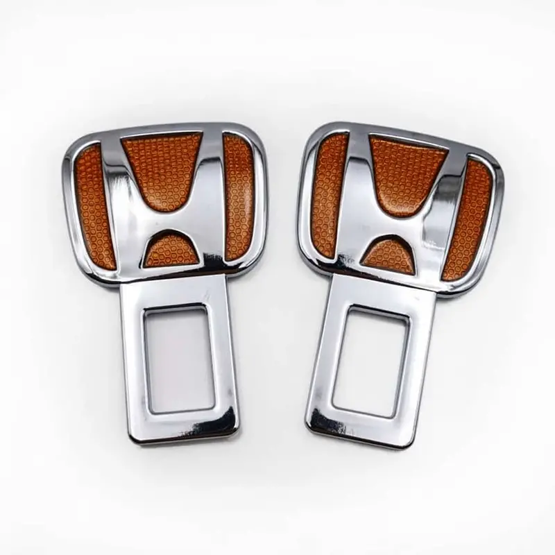 Honda Logo Metal Seat Belt Clip Orange Pair 1
