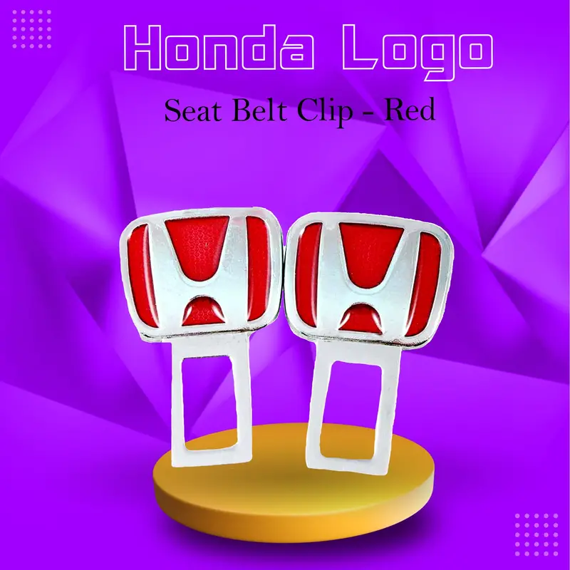Honda Logo Metal Seat Belt Clip Red Pair - Car Safety Belt Buckle Alarm Canceler Stopper 1