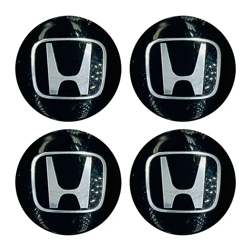 Honda Logo Wheel Cap Black Chrome Sticker Center Hub Badge - 4 Pcs 2