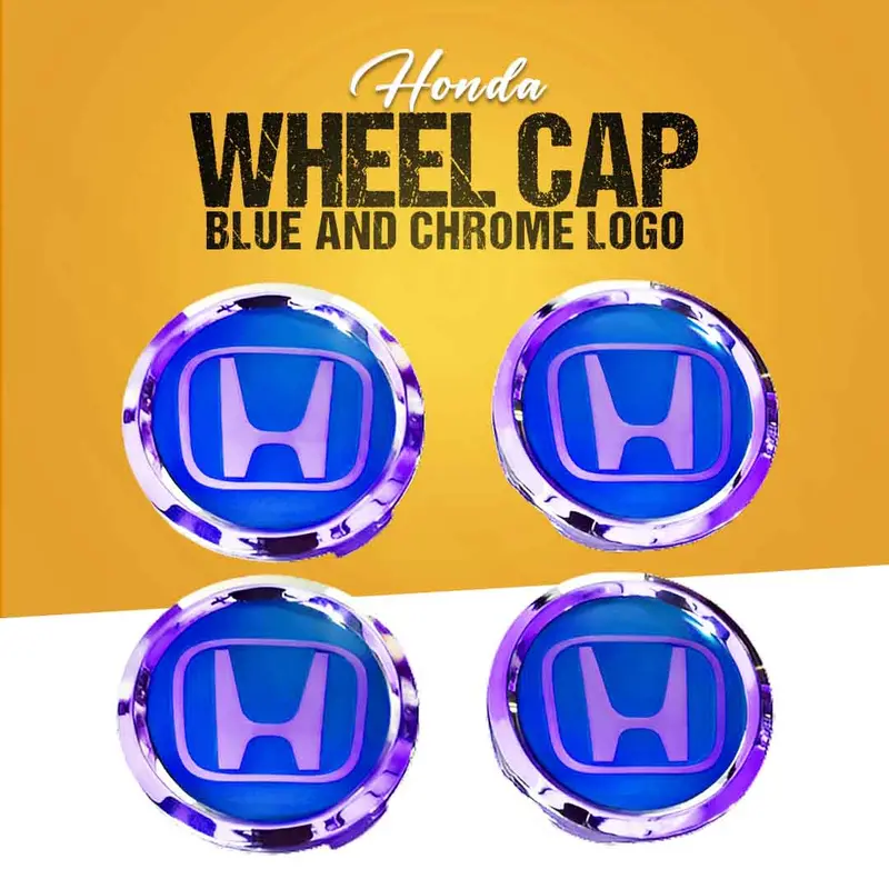 Honda Logo Wheel Hub Covers Blue And Chrome Sticker - 4 Pcs 1