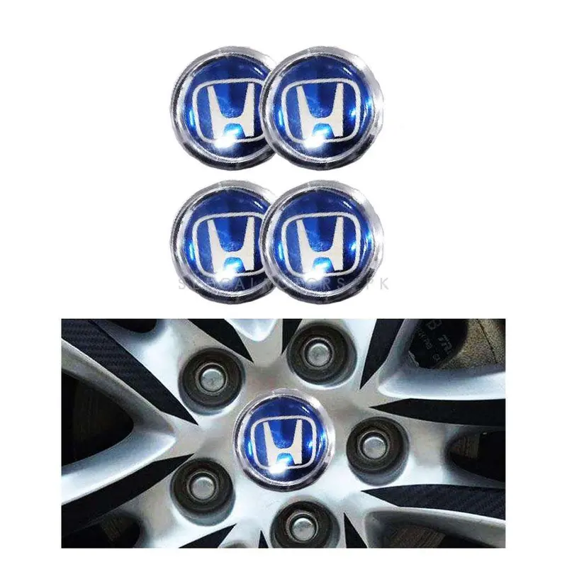 Honda Logo Wheel Hub Covers Blue And Chrome Sticker - 4 Pcs 2