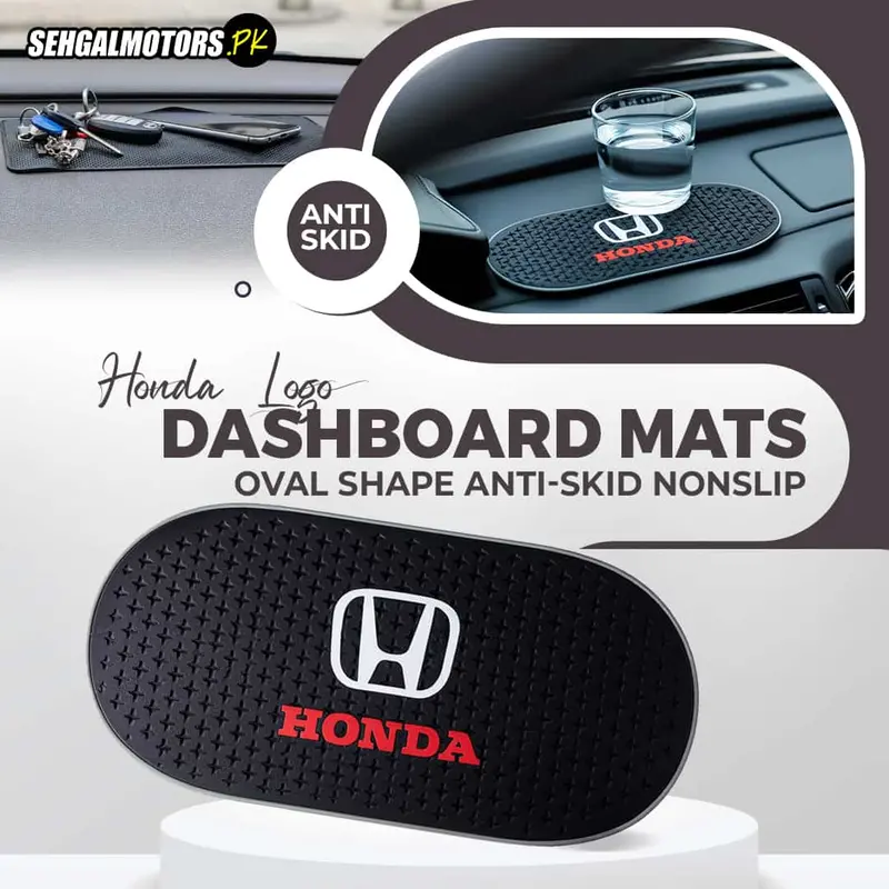 Honda Logo White And Red Oval Shape Anti-Skid Nonslip Dashboard Mats - Black 1