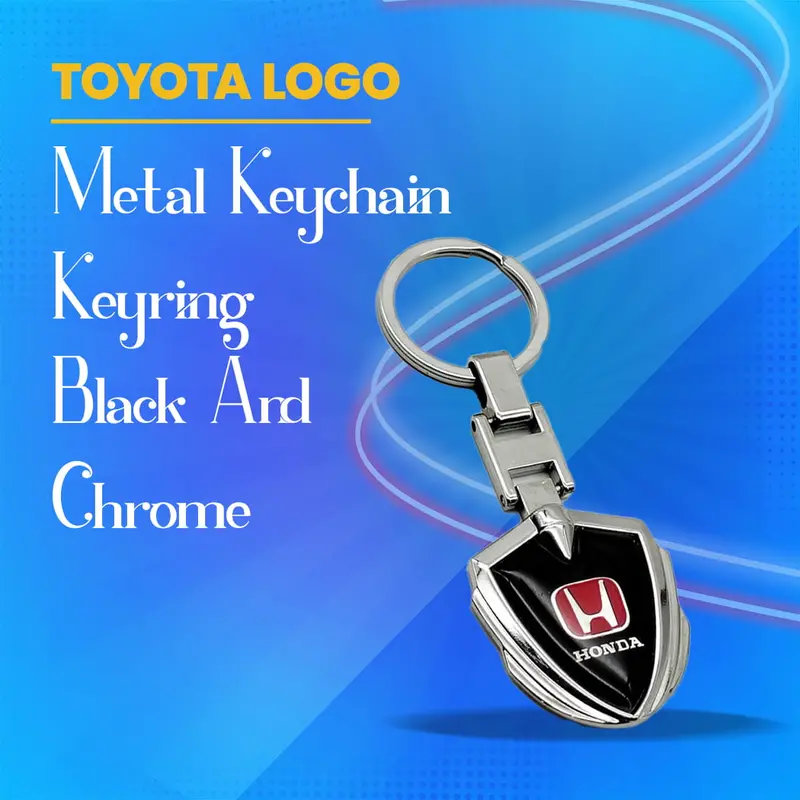 Honda Metal Keychain Keyring Badge Style - Black With Chrome 1