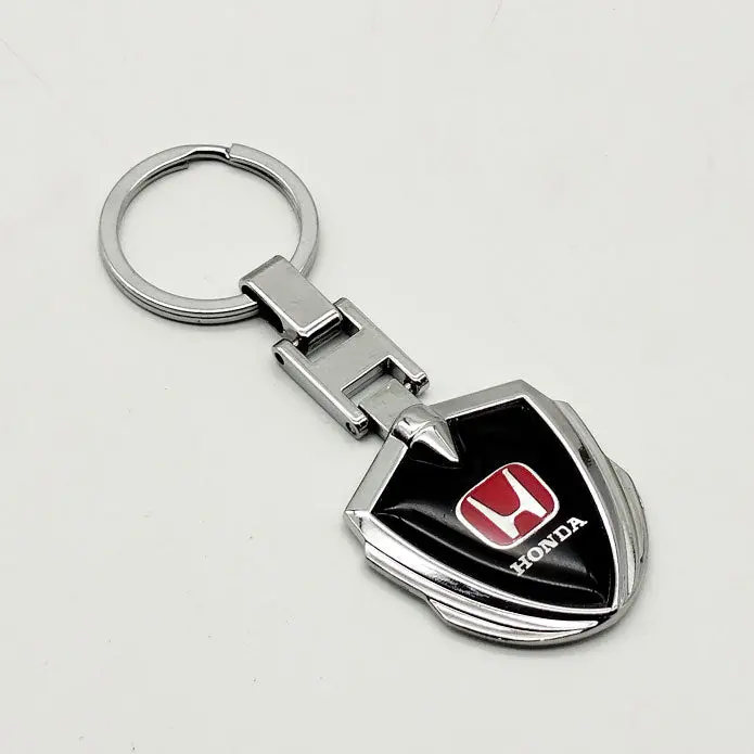 Honda Metal Keychain Keyring Badge Style - Black With Chrome 2