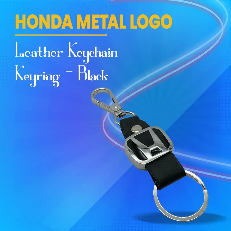 Honda Metal Logo Leather Keychain Keyring - Black 1