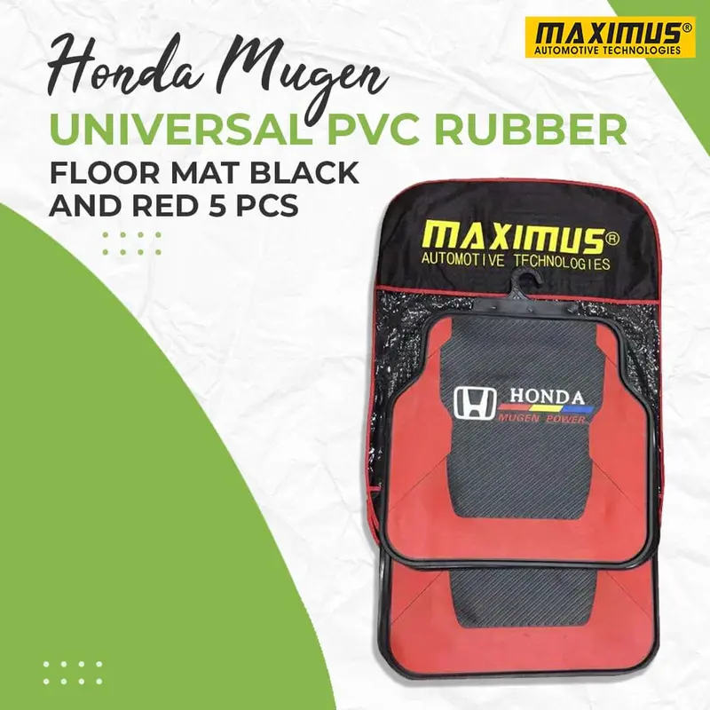 Honda Mugen Power Pvc Rubber Floor Mat Black And Red Mix Design 5 Pcs - Latex Mats - Foot Mat For Car 1