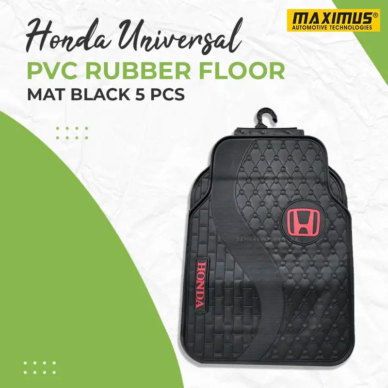 Honda Universal Pvc Rubber Floor Mat Black Mix Design 5 Pcs - Foot Mat For Car 1