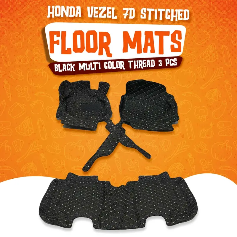 Honda Vezel 7D Floor Mats Mix Thread - Black 3 Pcs Set 2013 - 2025 - 3 Pcs Set 1