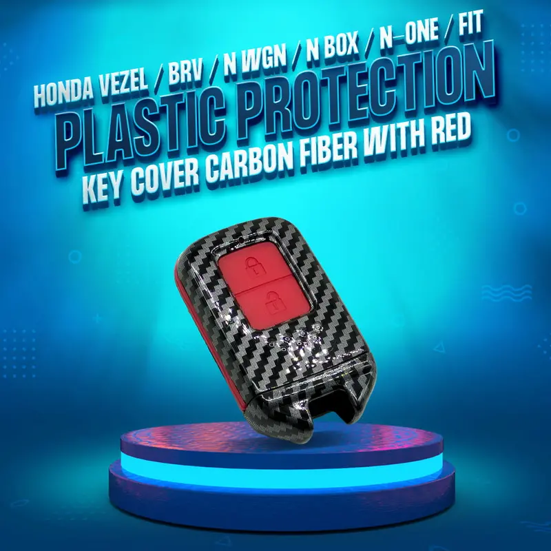 Honda Vezel / Brv / N Wgn / N Box / N-One / Fit Plastic Protection Key Cover Carbon Fiber With Red Pvc 2 Buttons 1