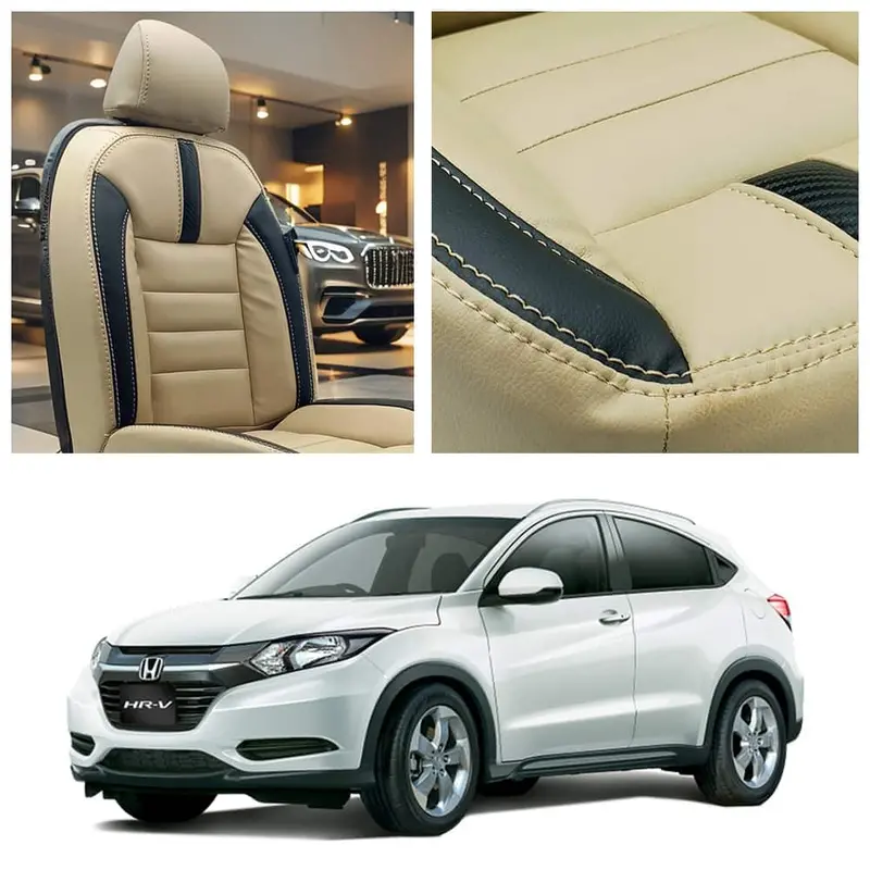 Honda Vezel Hockey Design Beige Black Seat Covers 2013 - 2025 1