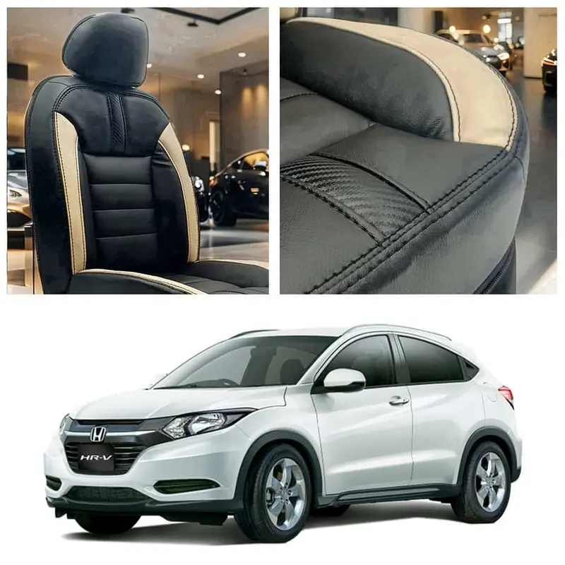 Honda Vezel Hockey Design Black Beige Seat Covers 2013 - 2025 1