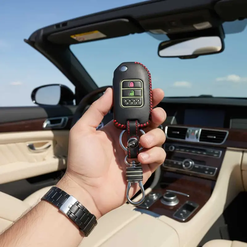 Honda Vezel Leather Key Cover 2 Button Glow In Dark 2017 - 2020 - - With Key Chain Ring Black 1