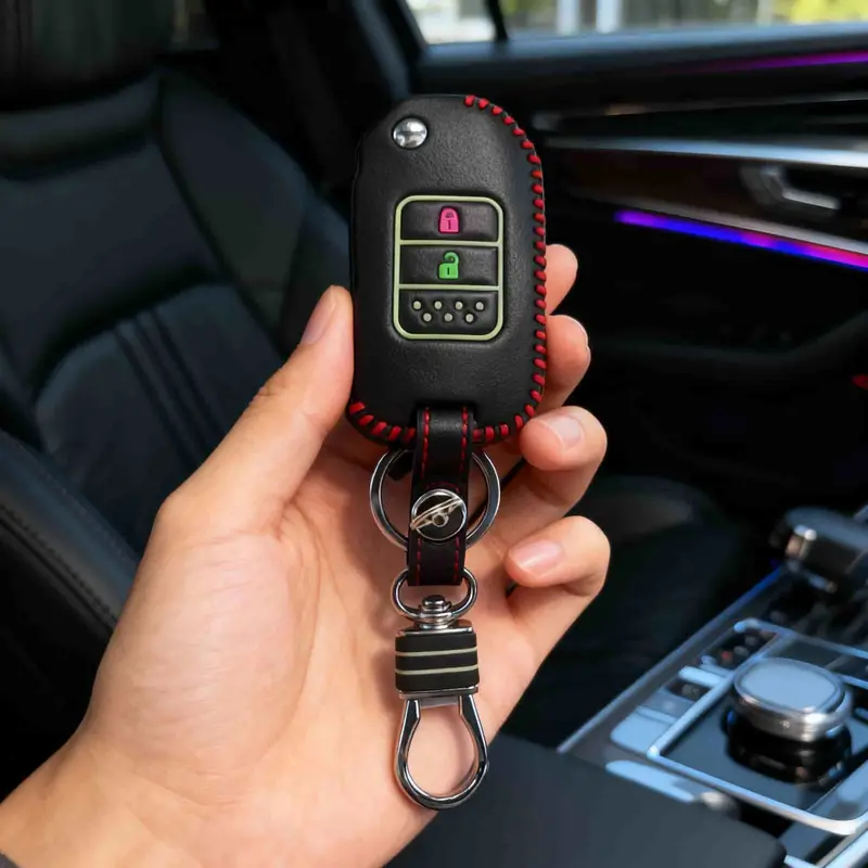 Honda Vezel Leather Key Cover 2 Button Glow In Dark 2017 - 2020 - - With Key Chain Ring Black 2