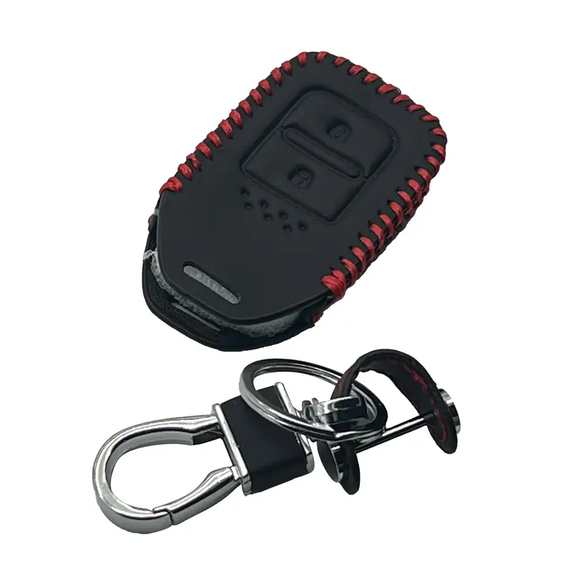 Honda Vezel Leather Key Cover 2 Button With Key Chain Ring Black 2013 - 2025 2
