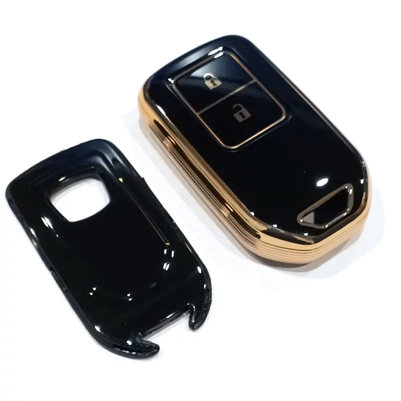 Honda Vezel Tpu Key Cover Black With Golden 2 Buttons 2013 - 2025 2