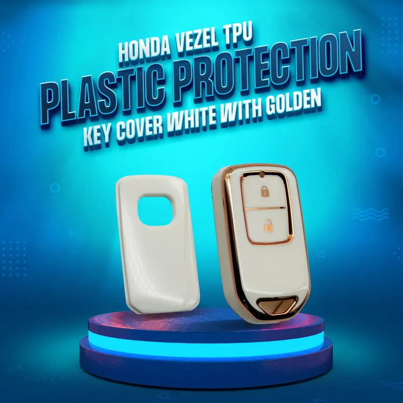 Honda Vezel Tpu Plastic Protection Key Cover 2 Buttons 2013 - 2025 - White With Golden 1