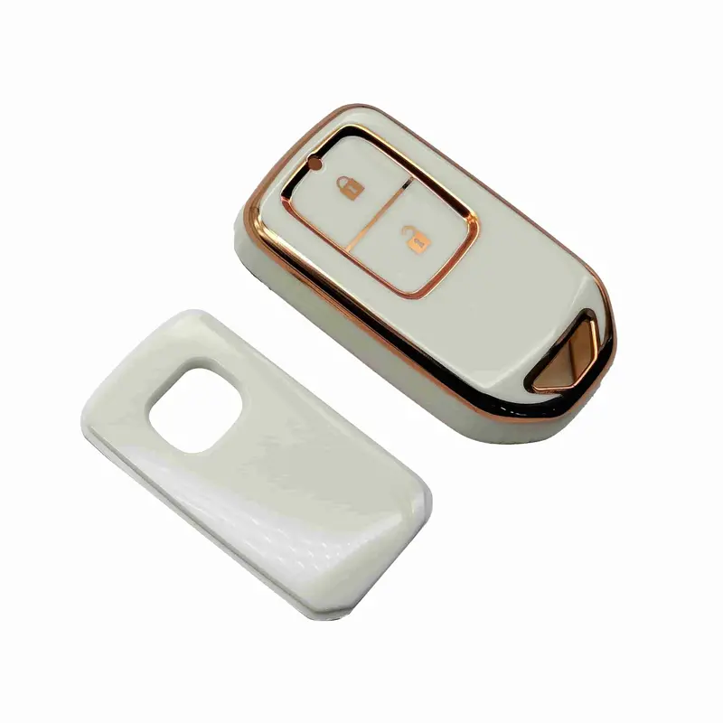 Honda Vezel Tpu Plastic Protection Key Cover 2 Buttons 2013 - 2025 - White With Golden 2
