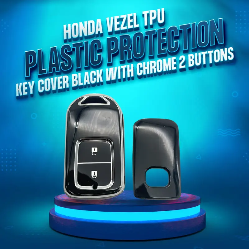Honda Vezel Tpu Plastic Protection Key Cover Black With Chrome 2013 - 2025 - 2 Buttons 1