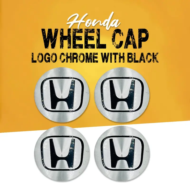 Honda Wheel Cap Logo Chrome With Black Center Hub Badge Sticker - 4 Pieces 1