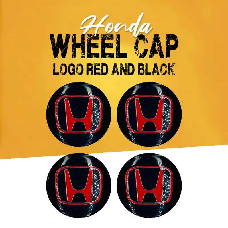 Honda Wheel Cap Logo Red And Black Center Hub Badge Sticker - 4 Pcs 1