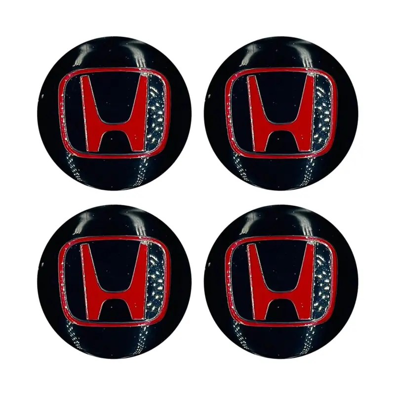 Honda Wheel Cap Logo Red And Black Center Hub Badge Sticker - 4 Pcs 2