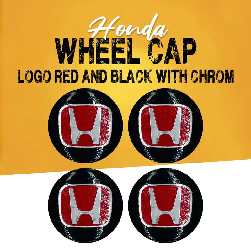 Honda Wheel Cap Logo Red And Black With Chrome Center Hub - 4 Pcs 1