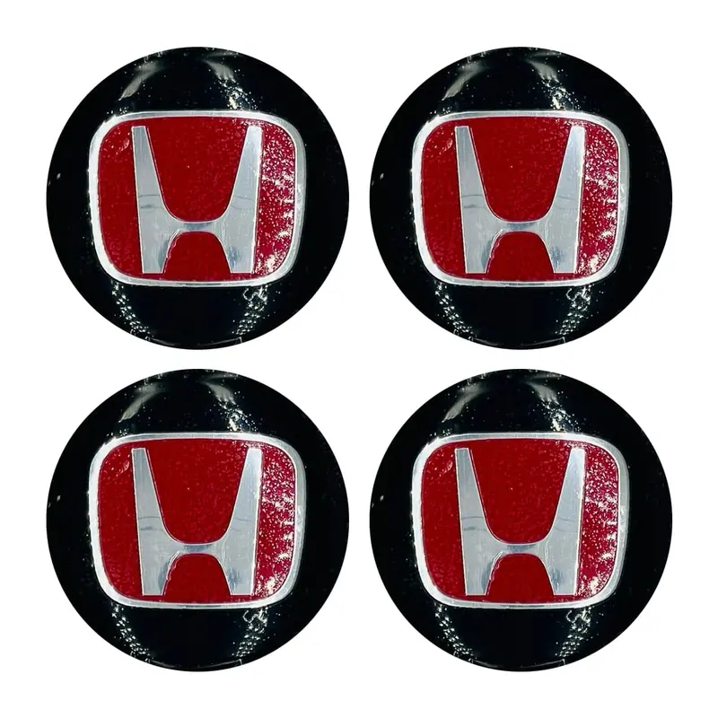 Honda Wheel Cap Logo Red And Black With Chrome Center Hub - 4 Pcs 2