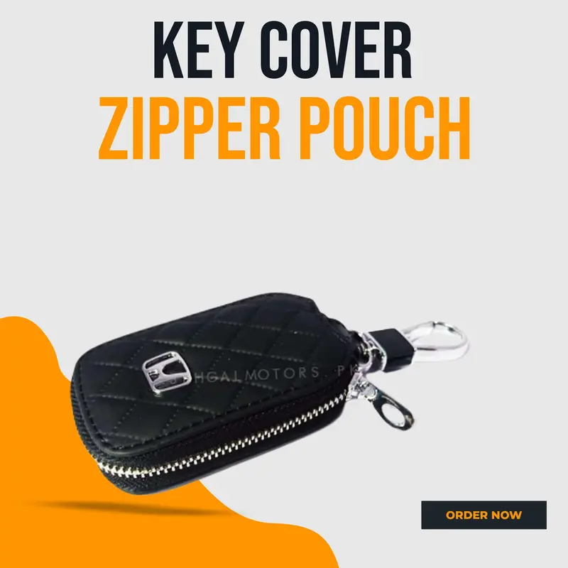 Honda Zipper 7D Style Key Cover Pouch Black With Keychain Ring 1