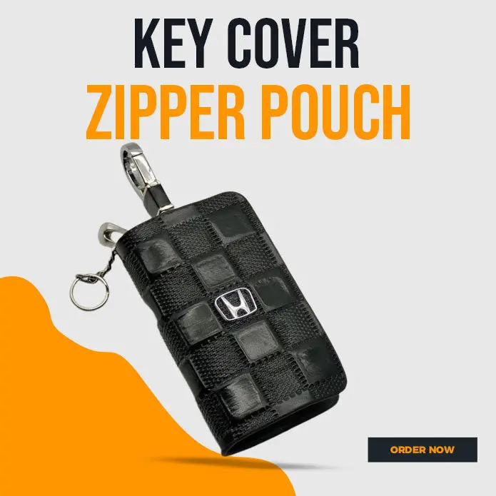 Honda Zipper Embossed Leather Key Cover Black Style B 1