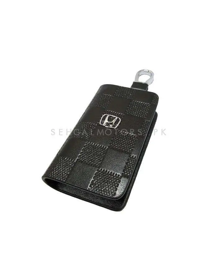 Honda Zipper Embossed Leather Key Cover Black Style B 2