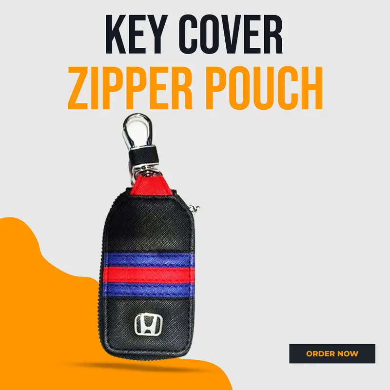 Honda Zipper Jeans Key Cover Pouch Black With Red Blue Strip Keychain - Ring 1
