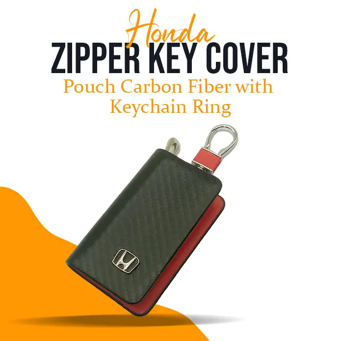 Honda Zipper Key Cover Pouch Carbon Fiber With Keychain Ring 1