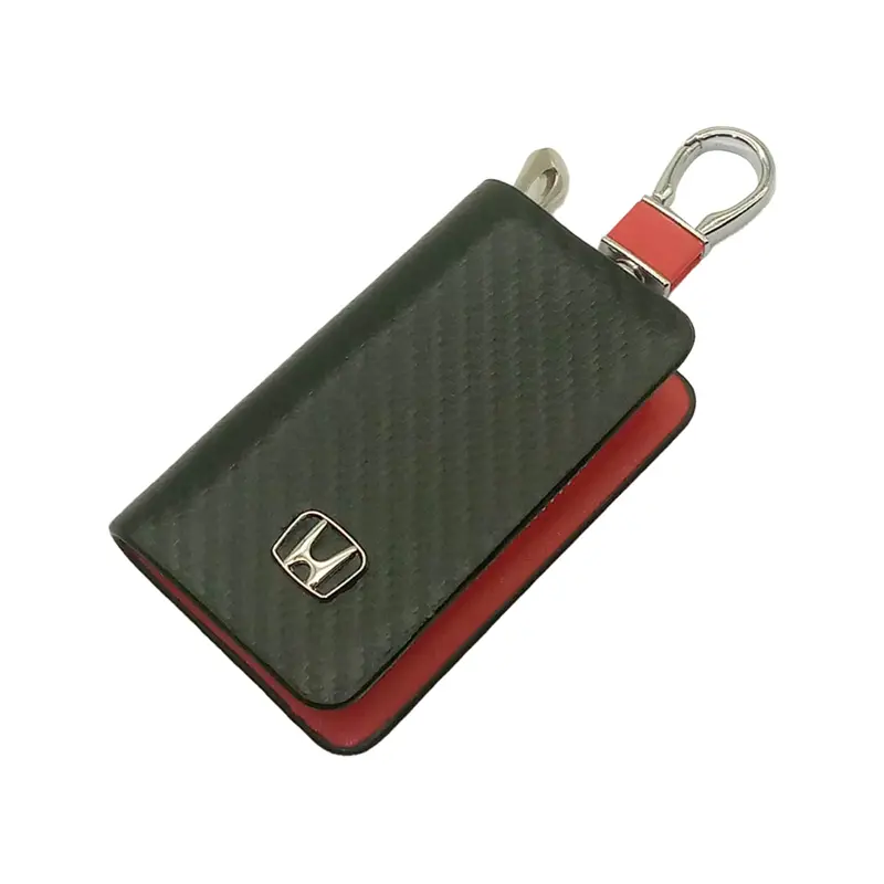 Honda Zipper Key Cover Pouch Carbon Fiber With Keychain Ring 2