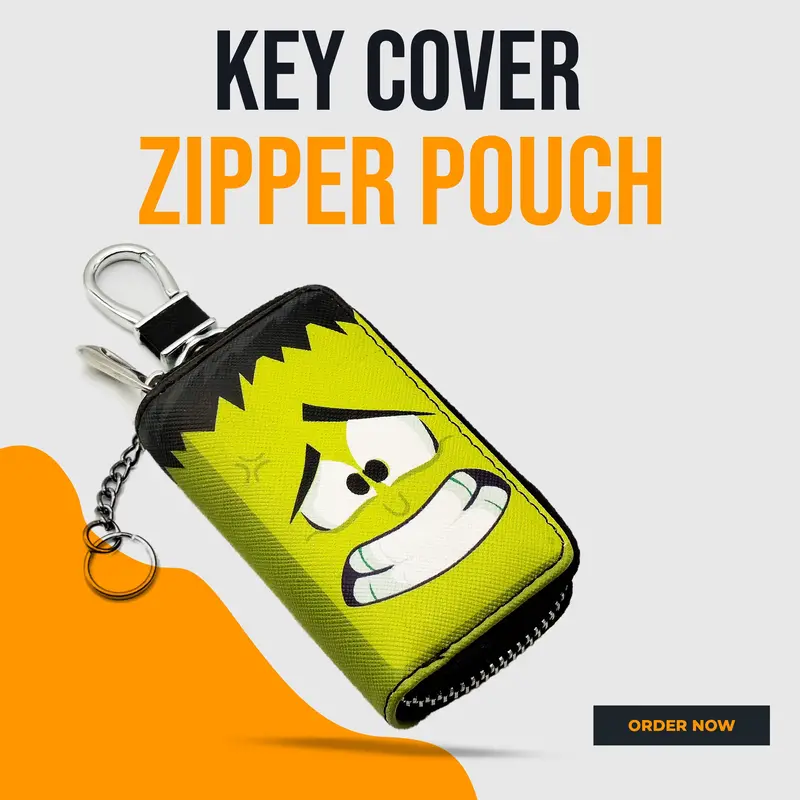 Hulk Zipper Matte Leather Key Cover Pouch With Keychain Ring 1