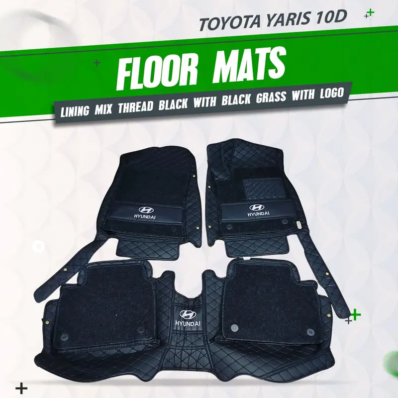 Hyundai Elantra 10D Floor Mats Mix Thread 2021 - 2024 - Black With Black Grass - 3 Pcs 1