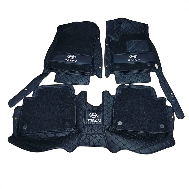 Hyundai Elantra 10D Floor Mats Mix Thread 2021 - 2024 - Black With Black Grass - 3 Pcs 2